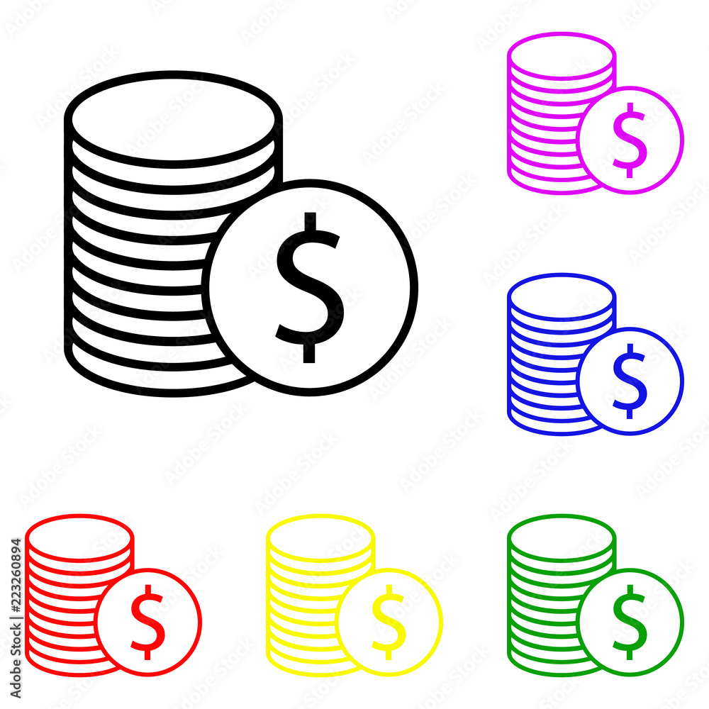 Poster element of coins in multi colored icons. premium quality graphic design icon. simple icon for websit