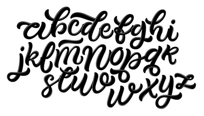 Hand drawn typeface set. Brush painted characters: lowercase and uppercase. Script font isolated on white background. 