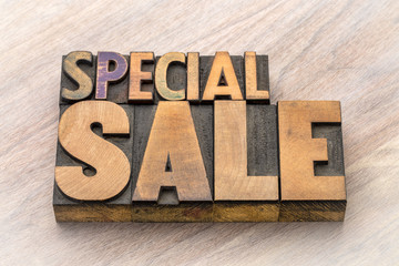 special sale word abstract in wood type