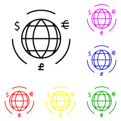 Fototapeta premium Element of Globe with money cycle symbol in multi colored icons. Premium quality graphic design icon. Simple icon for websites, web design, mobile app, info graphics