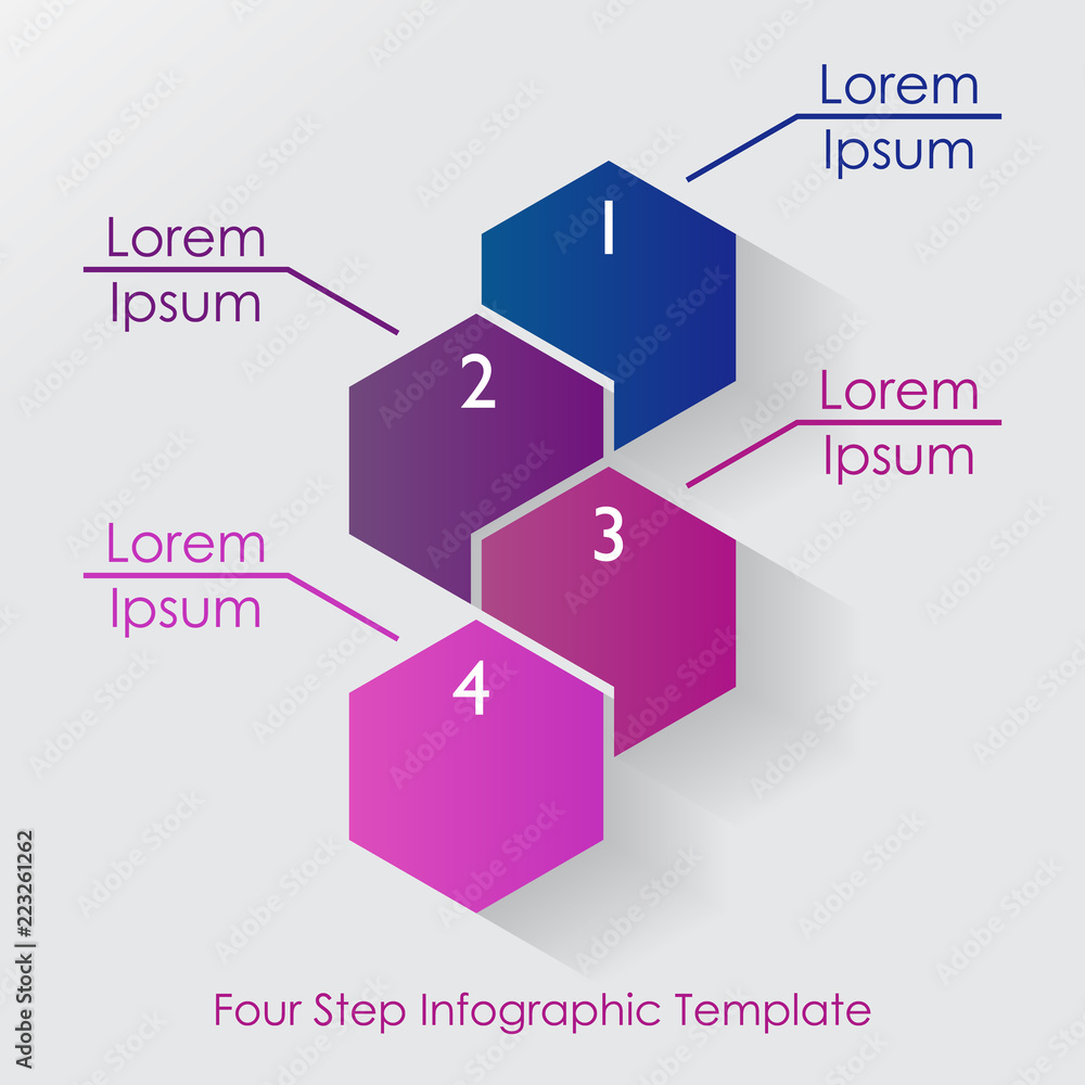 Poster hexagon style four step empty infographic chart template with space for text.