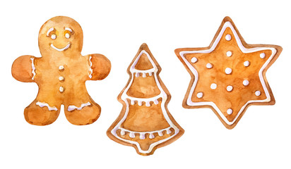 Christmas cookies gingerbread set. Watercolor hand drawn illustration. - 223261238