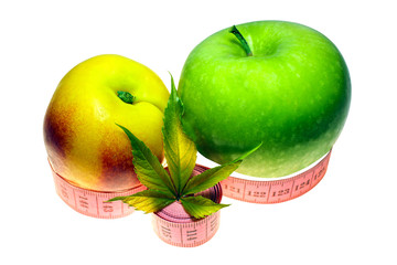 Fresh peach, apple isolated on white background under pruning, vegetarian healthy eating, clipping path