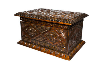 Carved vintage box isolated on white background.Jewelry box on white background.