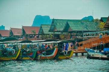Fototapeta na wymiar colorful boats in krabi thailand