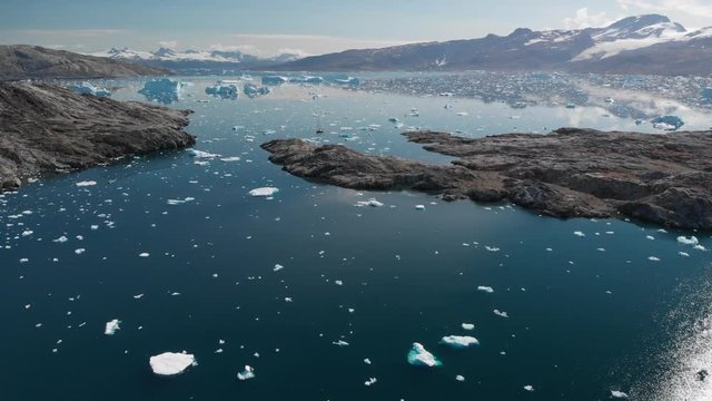 Aerial View of Icebergs in Johan Petersen Fjord East Greenland