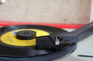 Vintage record player with vinyl disc