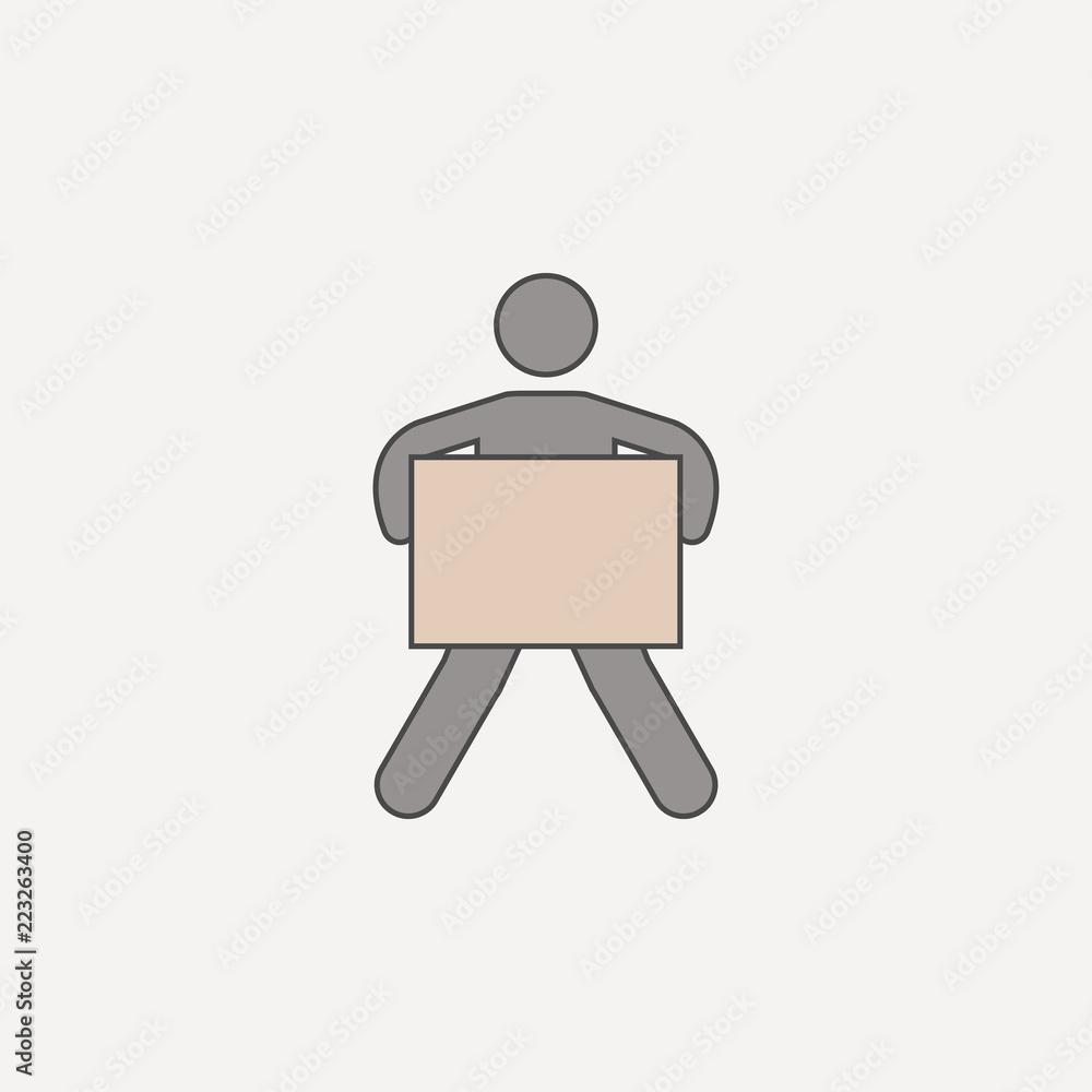 Poster man carries big box 2 colored line icon. simple colored element illustration. man carries big box ou