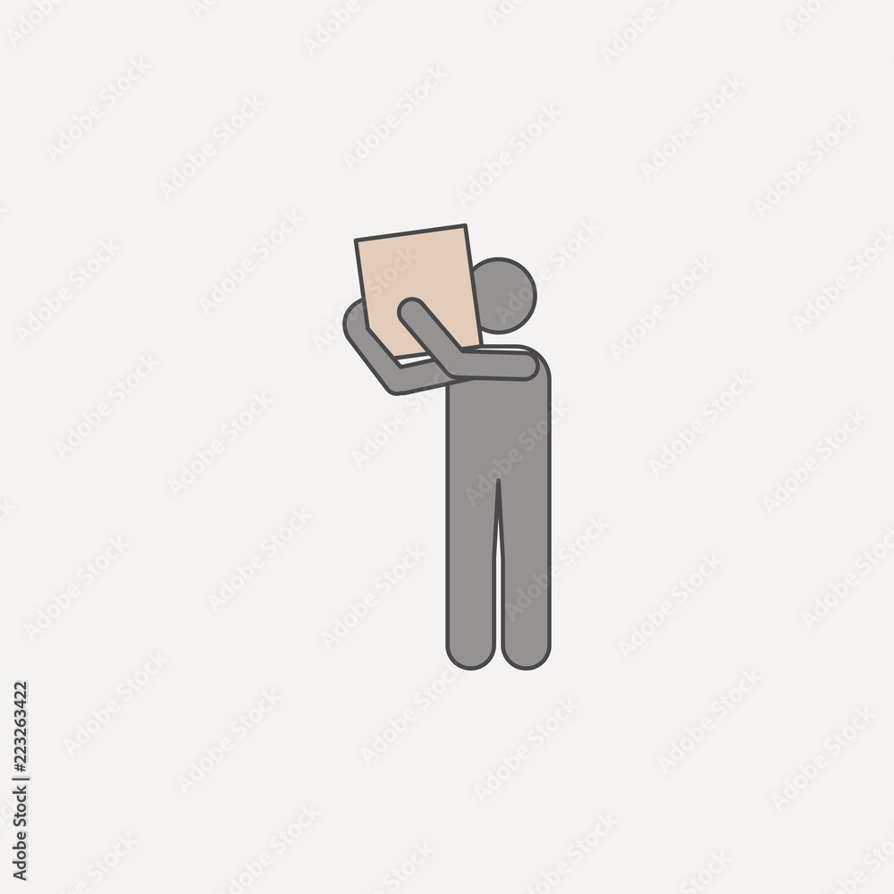 Poster man carries box on shoulder 2 colored line icon. simple colored element illustration. man carries bo