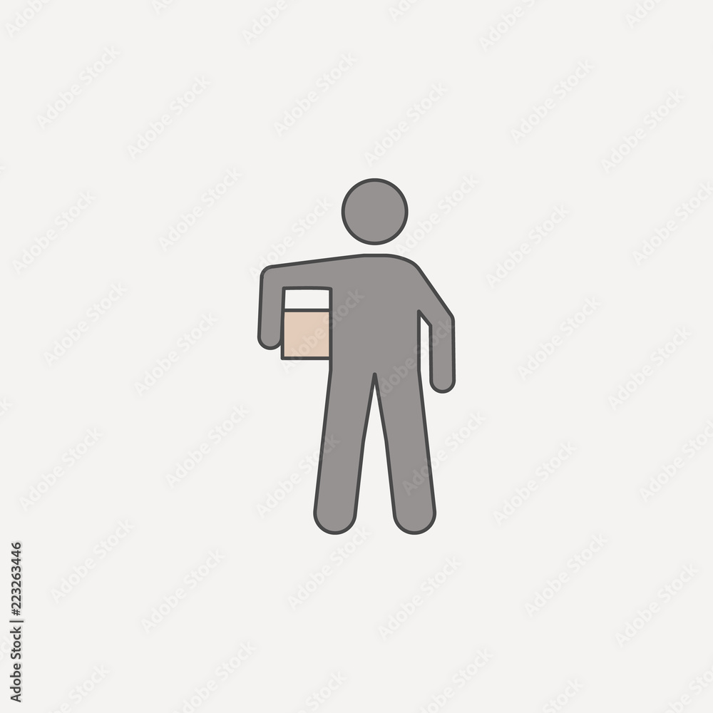 Poster man carries box 2 colored line icon. simple colored element illustration. man carries box outline sy