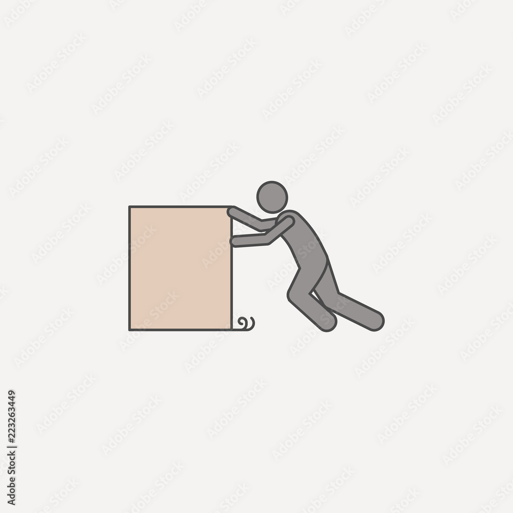 Poster person pushes box hard 2 colored line icon. simple colored element illustration. person pushes box h