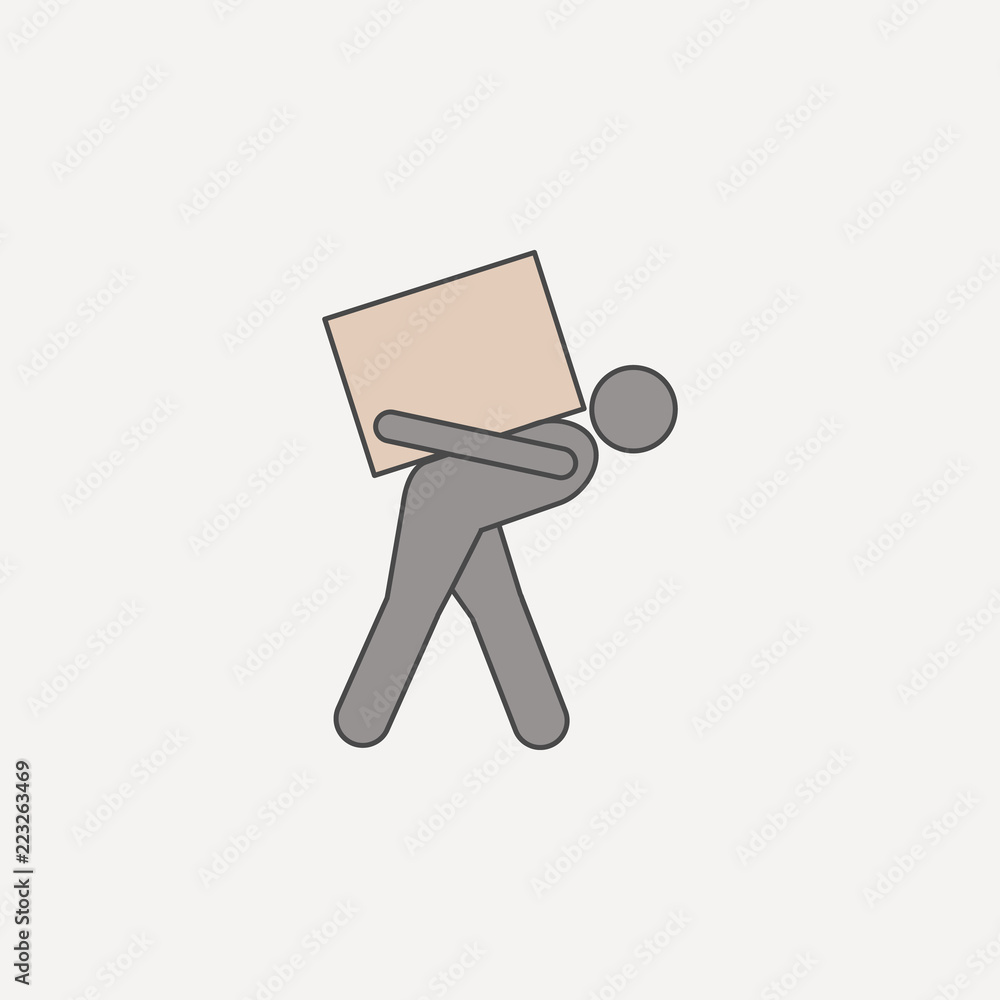 Poster person on back carries box 2 colored line icon. simple colored element illustration. person on back 