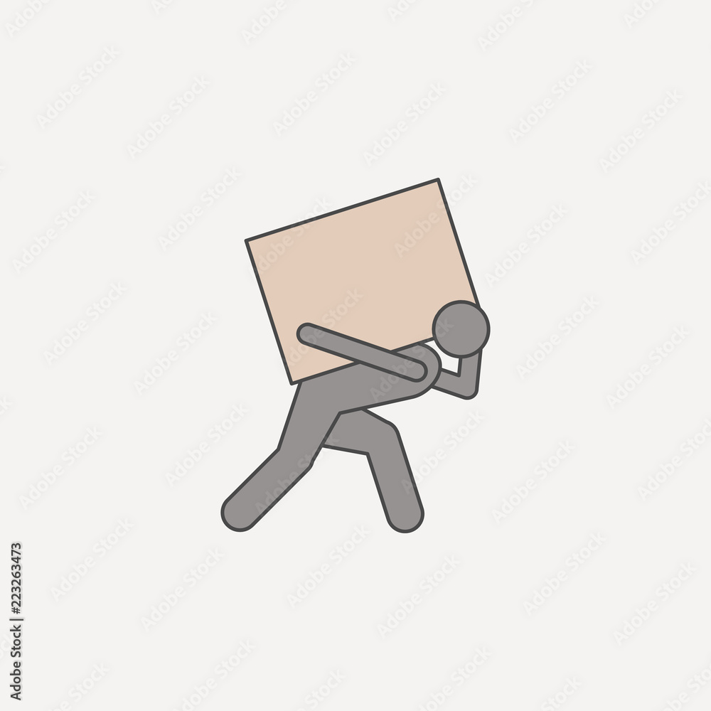 Poster person assiduous on back carrying box 2 colored line icon. simple colored element illustration. pers