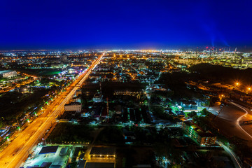 Obraz premium Long exposure, Aerial view highway in city downtown Chonburi Thailand, photo taken by long exposure techniques 