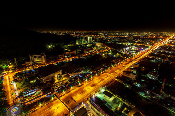 Fototapeta na wymiar Long exposure, Aerial view highway in city downtown Chonburi Thailand, photo taken by long exposure techniques 
