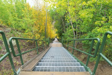 Fototapeta premium Whitehorse,Canada-September 11, 2018: Black Street Stairs at the end of Airport Trail