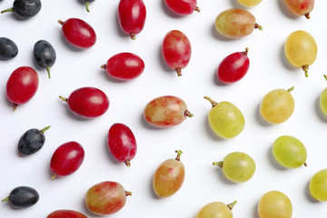 Fresh ripe juicy grapes on white background, top view