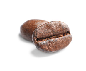 Fresh roasted coffee beans on white background