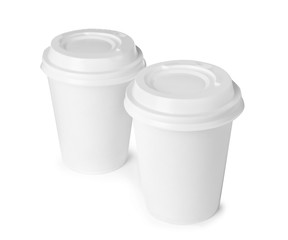 Takeaway paper coffee cups isolated on white