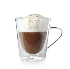 Double wall glass coffee cup isolated on white