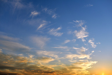 Beautiful sunset. The sky with orange clouds. Autumn sunset