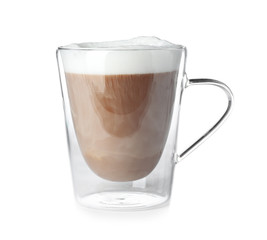 Double wall glass coffee cup isolated on white