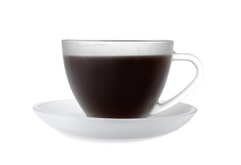 Glass coffee cup with plate isolated on white
