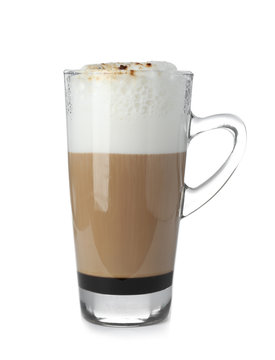 Tall glass coffee mug isolated on white