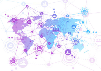 Global network connection. World map point and line composition concept of Connection technologies for business. Mixed media