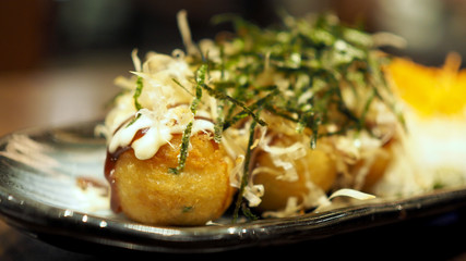 Takoyaki octopus balls japanese food.