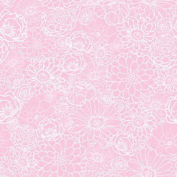 Pink flowers texture vector seamless pattern. Great for spring and summer wallpaper, backgrounds, invitations, packaging design projects. Surface pattern design. © Oksancia
