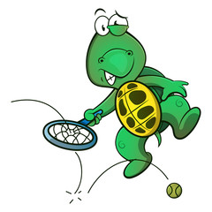 Cute Turtle shocked because broke down a tennis racket while play the game Cartoon Vector