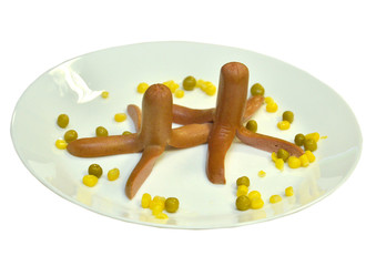 Sausages on a plate in the form of an octopus