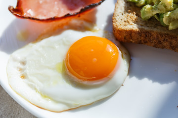 fried egg and bacon on plate
