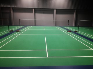 line on green badminton court