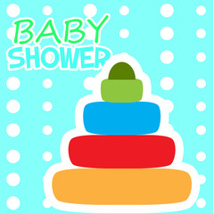 Fototapeta na wymiar Baby shower card with a toy