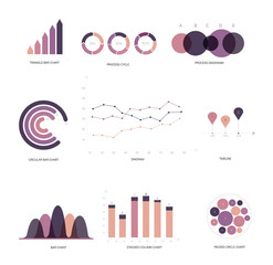 Infographic Elements, Timeline Presentation Vector Set. Pink, Purple Female Elegant Data Visualisation Design. Annual Rating Diagram, Path, Target Chart. Statistics Website Infographic Elements