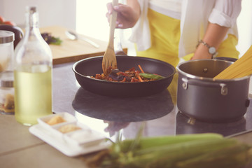 Young woman in the kitchen preparing a food