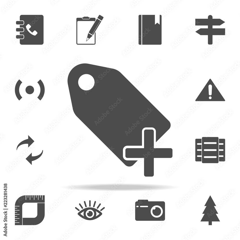 Poster plus tag icon. web icons universal set for web and mobile