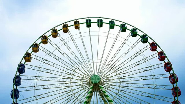 Underside view of a ferris wheel at Minnesota State Fair on a cloudy day
