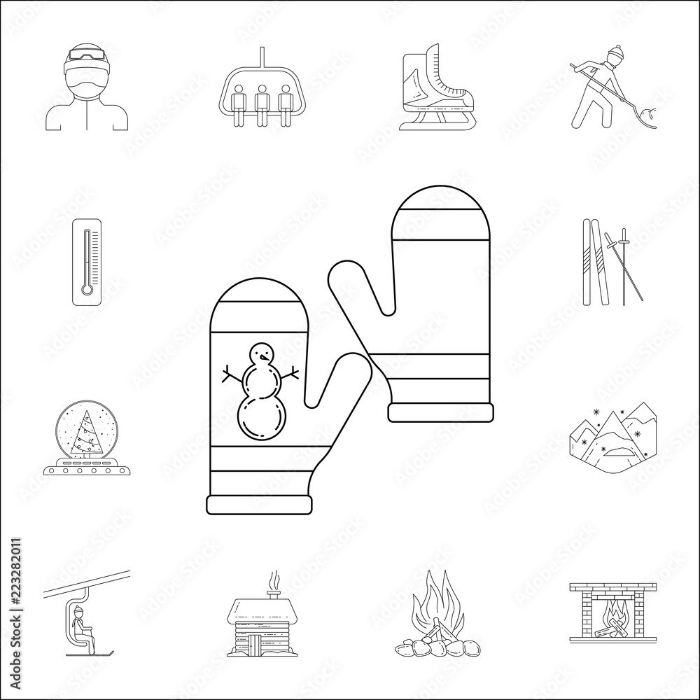 Poster mittens with a picture of a snowman icon. winter icons universal set for web and mobile