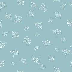 cute white grass dandelion flower on green blue background seamless pattern for textile fabric eps10 vector illustration