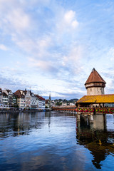 Fototapeta na wymiar Historic city center of Lucerne with famous Chapel Bridge in Switzerland.