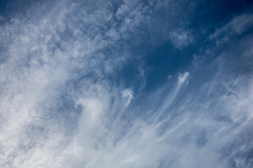 Beautiful blue sky with light spindrift clouds. Background