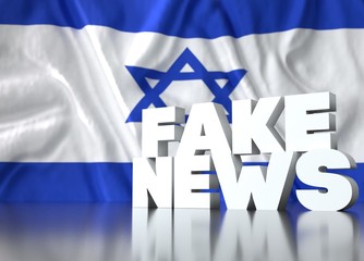 3d render, fake news lettering in front of Realistic Wavy Flag of israel.
