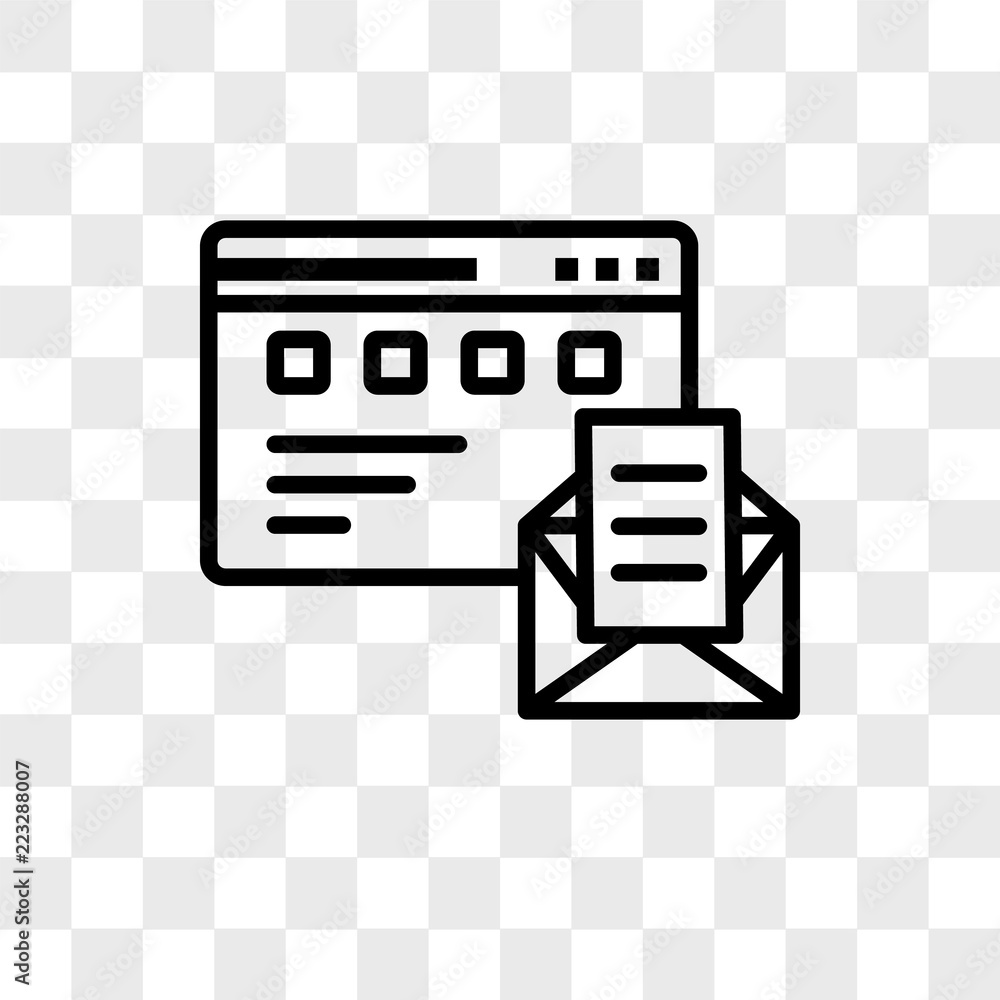Aufkleber browser and mail vector icon isolated on transparent background, browser and mail logo design