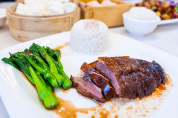 rice with roast duck and sauce
