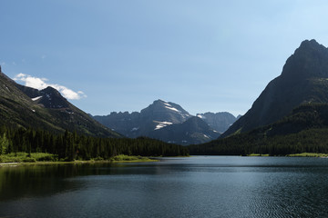 Fototapeta na wymiar Beautiful day on Swiftcurrent Lake, Glacier National Park, Montana