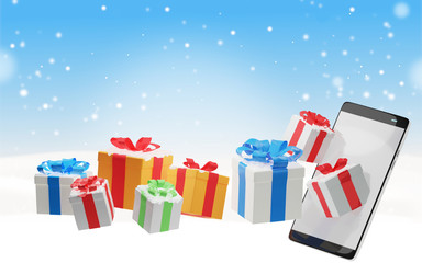 mobile phone christmas presents as mobile shopping concept for christmas 3d-illustration