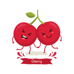 Cute Cherry character, Cherry cartoon vector illustration. Cute fruit vector character isolated on white background
